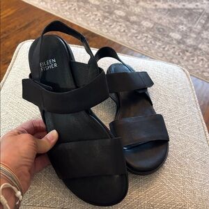 Eileen fisher KANZA black tumbled leather sandal amazing  used condition size 8
